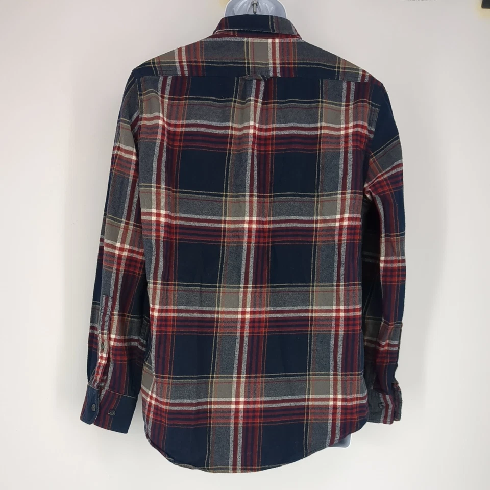 Camisa de franela Woolrich Woolen Mills azul negra roja a cuadros abotonada para hombre pequeña Foto 2 de 4