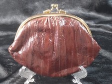 Genuine Eel Skin Double Kiss Lock Coin Purse Wallet Brown