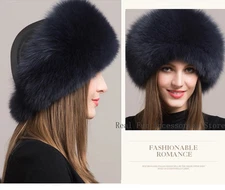 Real Fox Farm Fur Furry Fluffy Women Thick Girls Warm Cap Pu Leather Head Hat