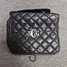 Black Quilted Monogram SCG Hanging Toiletry Bag Travel Organizer Pink Interior