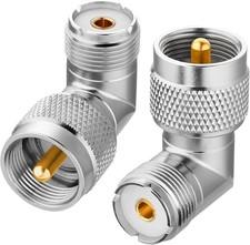 2pc PL259 Right Angle Adapter - UHF Male to Female 90 Degree Coax Connector
