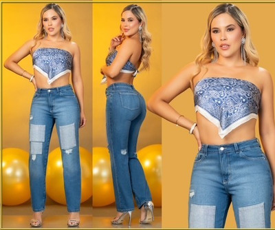 Colombian Jean mom fit Rhinestone 100% Colombian quality  Ref 1190