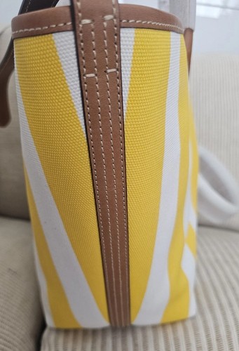 Polo Ralph Lauren Bellport REVERSIBLE Canvas Tote Bag Yellow White Stripe - Picture 14 of 17