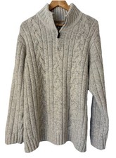 North Coast XL Cable Knit Quarter Zip Jumper Cream Fisherman Knit Sweater 44-46