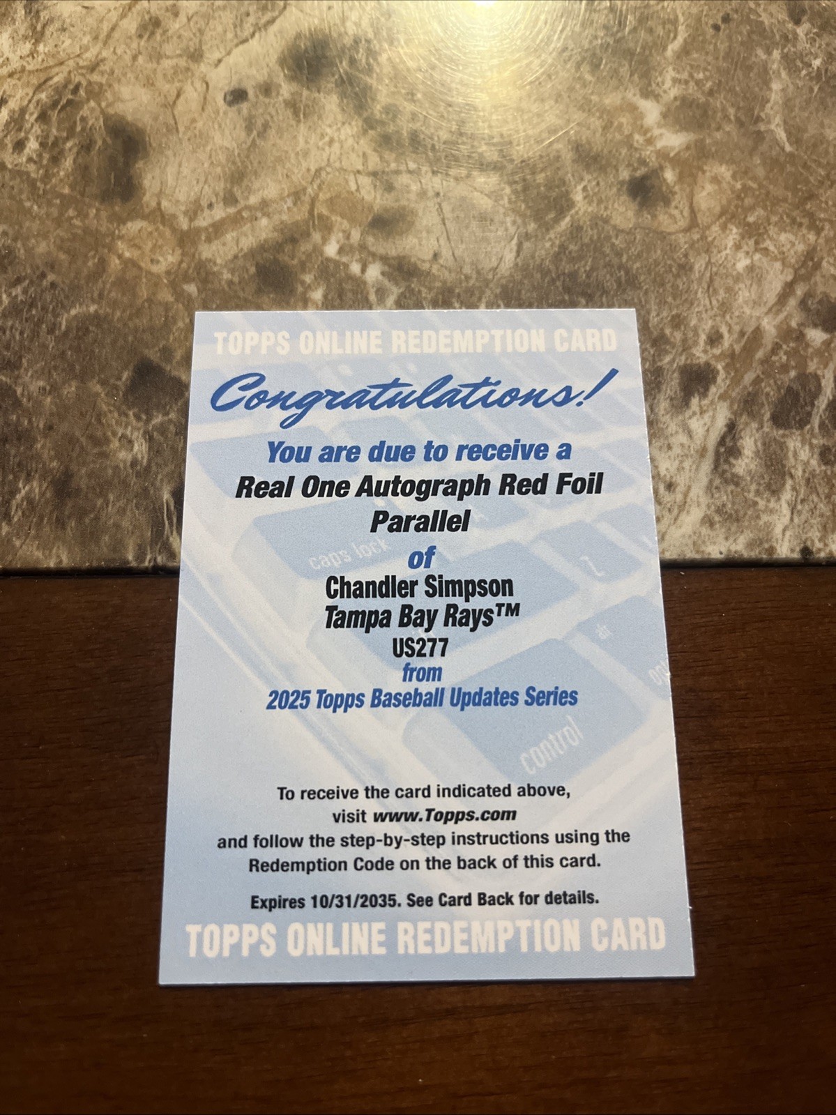 2025 Topps Update Chandler Simpson Real One Autograph Red Foil /5 US277 Rays RC