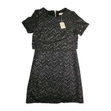 Oasis Black Sequin Chevron Short Sleeve Layered Dress Shift Size Small BNWT