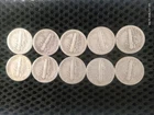 Lot of 10 Mercury Dimes 90% Silver Various Dates 1916-1945 Free Shipping