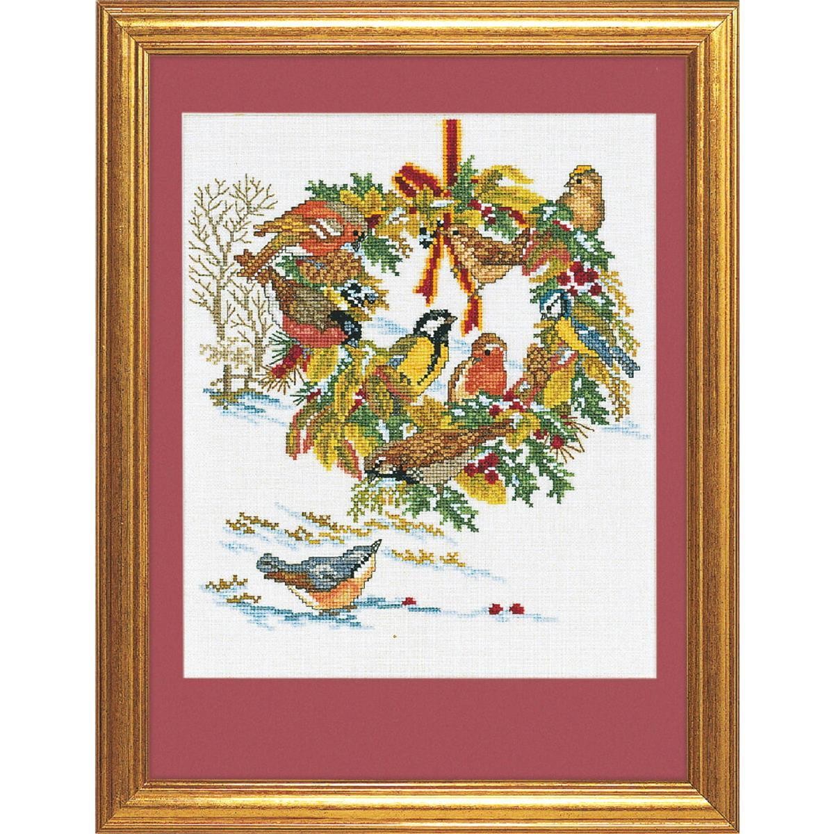 Eva Rosenstand counted cross stitch kit ""Wreath and birds"", 30x40cm, DIY