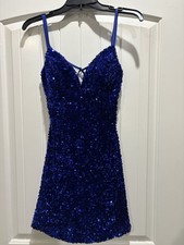 Women’s Sherri Hill Royal Blue sequined Formal Short Dress Size 2 Preowned
