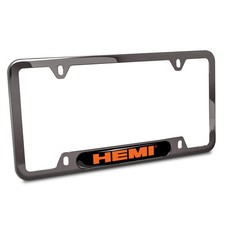 Hemi Logo Black Insert Gunmetal Chrome Stainless Steel License Plate Frame