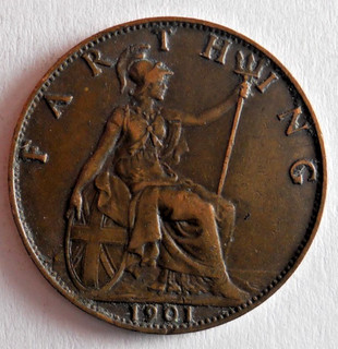 1901 GREAT BRITAIN FARTHING EXCELLENT Vintage Coin Lot J16