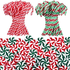 Thyle 120 Pcs Christmas Candy Cane Plastic Candy Decorations Peppermint Ornam...