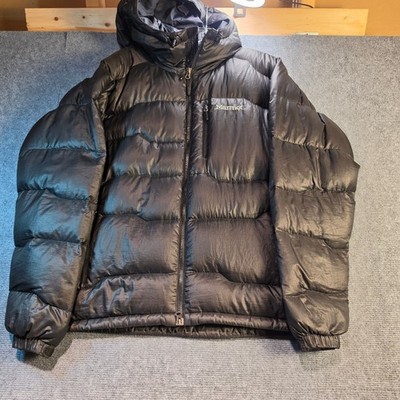Marmot 800 Fill Down Puffer Jacket Mens Medium Black Good Hooded Ripstop Puffy