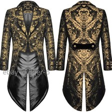 Mens Gothic Steampunk Tailcoat Jacket Brocade Wedding Coat Halloween Vintage