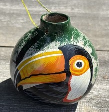 Vintage Handpainted Gourd Vase Tropical Birds 3  