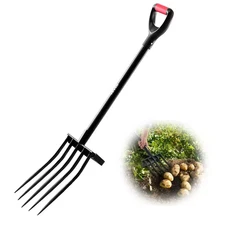 Handle Length 27.56 In. Garden Fork,5-Tine Gardening Pitchfork, 41In. Heavy Duty