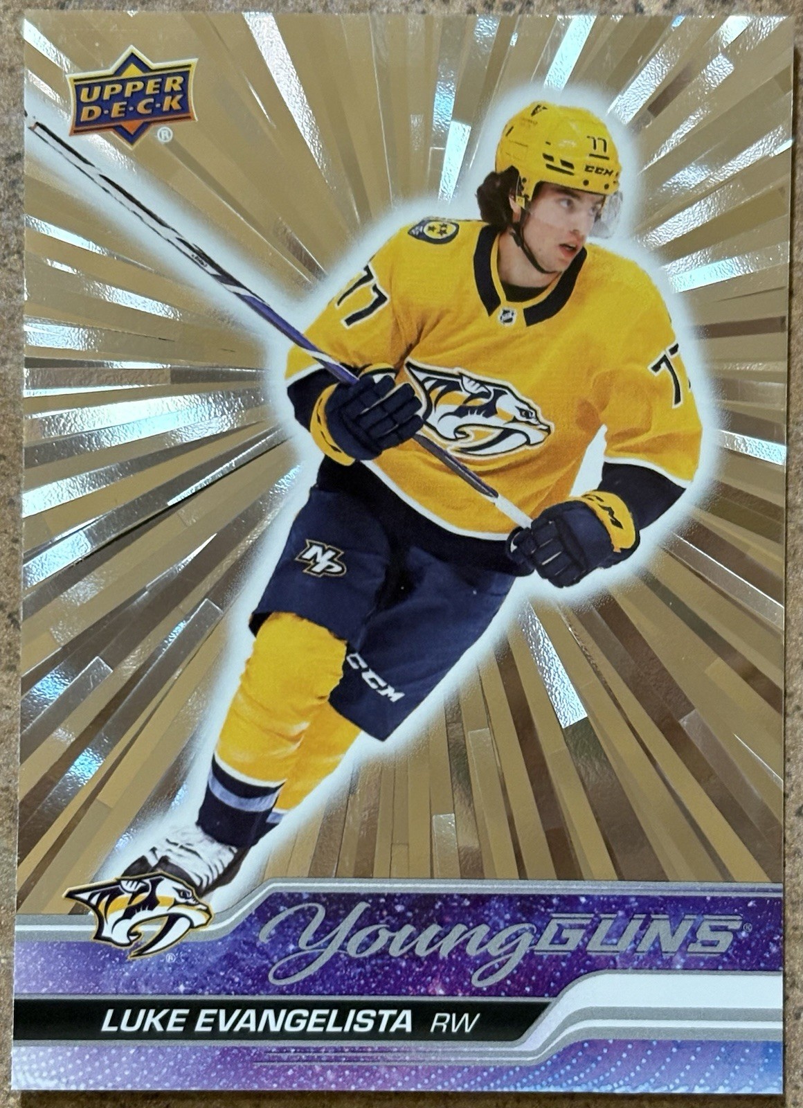 2023-24 Upper Deck Series 1 Young Guns Luke Evangelista #221 Outburst Silver