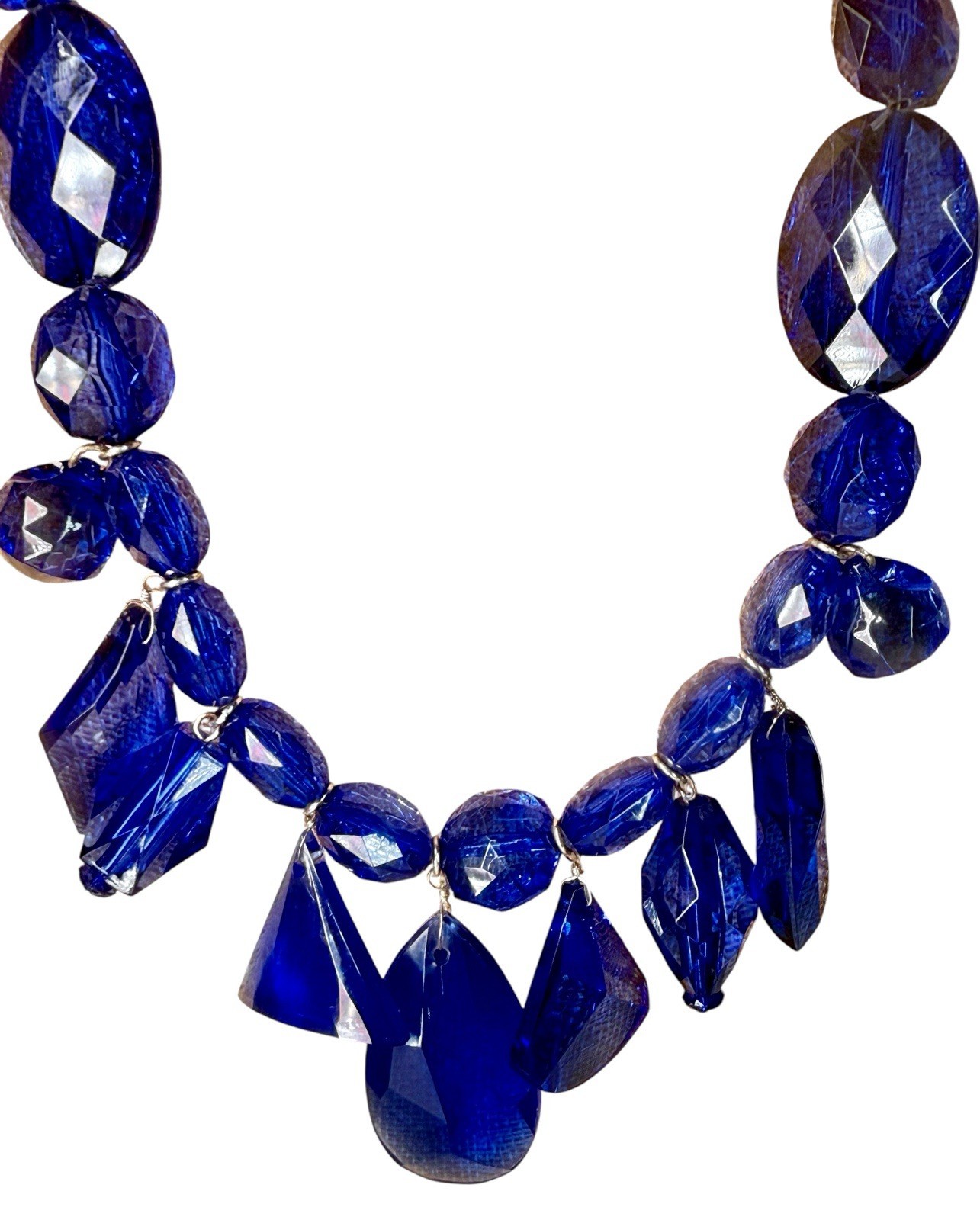 Large Blue Acrylic Statement Beaded Necklace - image 3