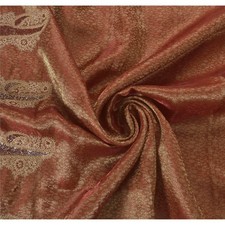 Sanskriti Sanskrit Vintage Dark Red Saree Tissue Hand Beaded Woven Craft Fabric