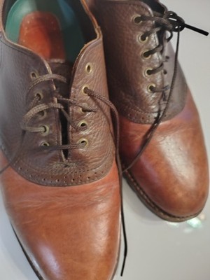 HS Trask Men's Two Tone Brown Bison Derby Oxford Size 9.5 Saddle Shoes