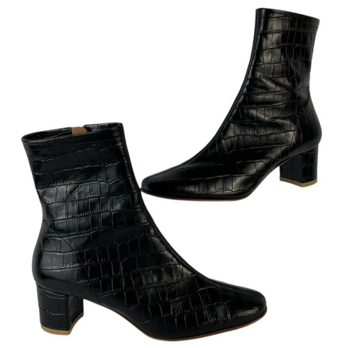 By Far Sofia Croc Embossed Ankle Boots EU 37 US 7 Leather Soles Italian Handmade