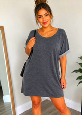 NATION LTD Gray Knit T-Shirt Dress Size M Dolman Short Sleeve Scoop Neck