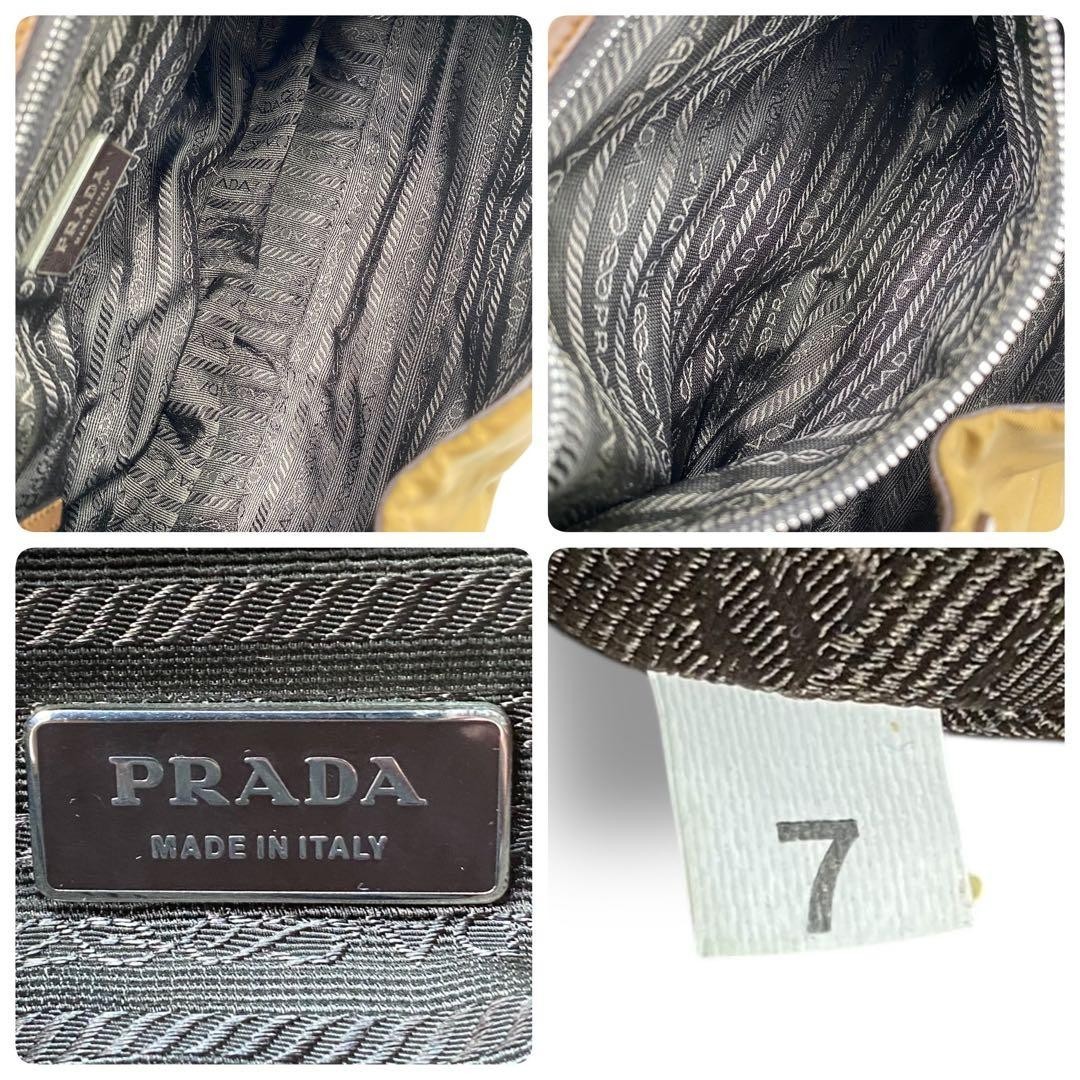PRADA Nylon Leather Shoulder Bag Brown Logo Plate Ring Strap Vintage Used thumbnail 10