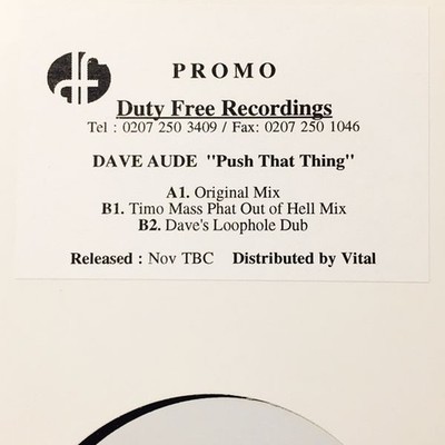 Dave Audé - Push That Thing (12'', Promo, W/Lbl)