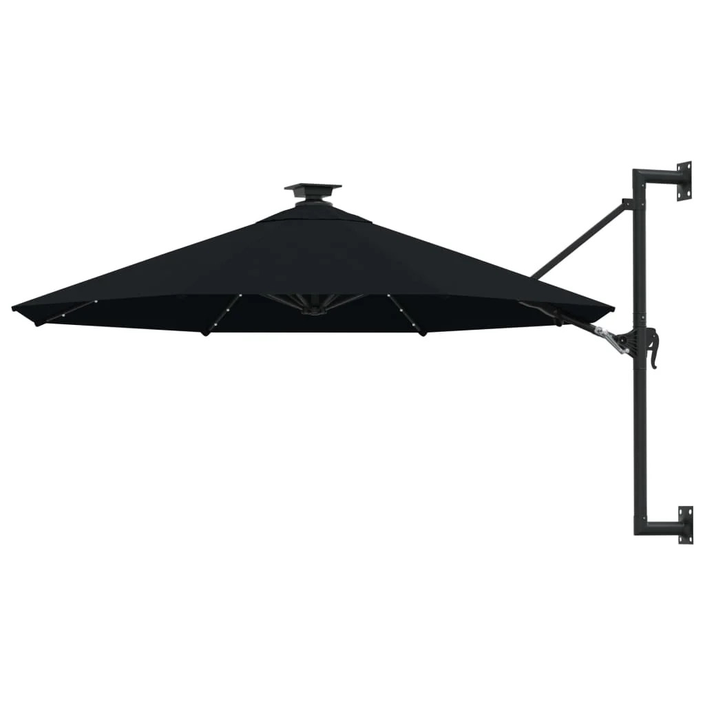 Parasol mural haut de gamme noir 3m mât métallique et leds d'ambiance intégrées