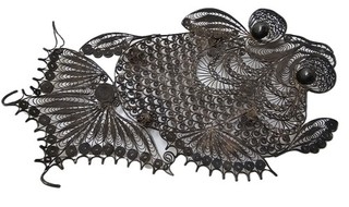 Extra Large Chinese Filigree Coi Dragon Fish Calling Card Tray Sterling Silver