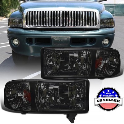Fits 1994-2001 Dodge Ram 1500 2500 3500 1PC Projector Headlights Smoke Lamps