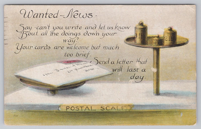 Postcard Wanted News Write Letter Soon Postal Scale Postmarked 1917 Ohio Used