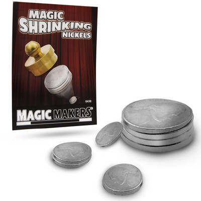 MAGIC SHRINKING NICKELS Brass Cap Close Up Trick Changes to 4 Mini Coins Set