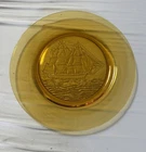 1925 Duncan & Miller Amber Platter with Sailing Ship Center Decor 18in