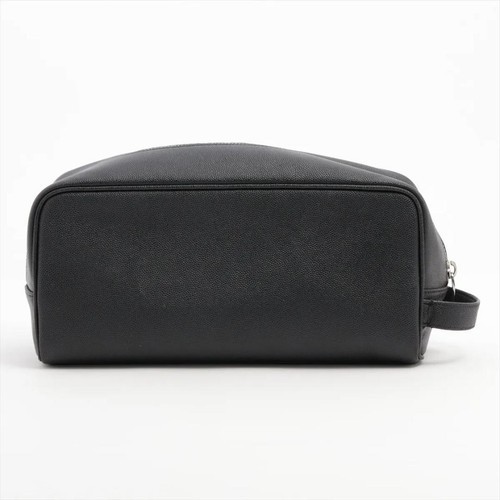 YSL Saint Laurent Pouch Clutch Bag Black Leather Zip Closure Women's Used