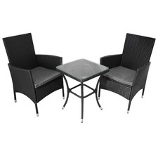 3PC Black Rattan Bistro Set Outdoor Garden Patio Dining Chairs Table Balcony