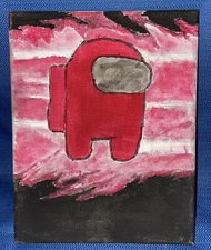 Hand Painted Among Us 8x10 Canvas Art Deco Painting Picture Red Flames Black