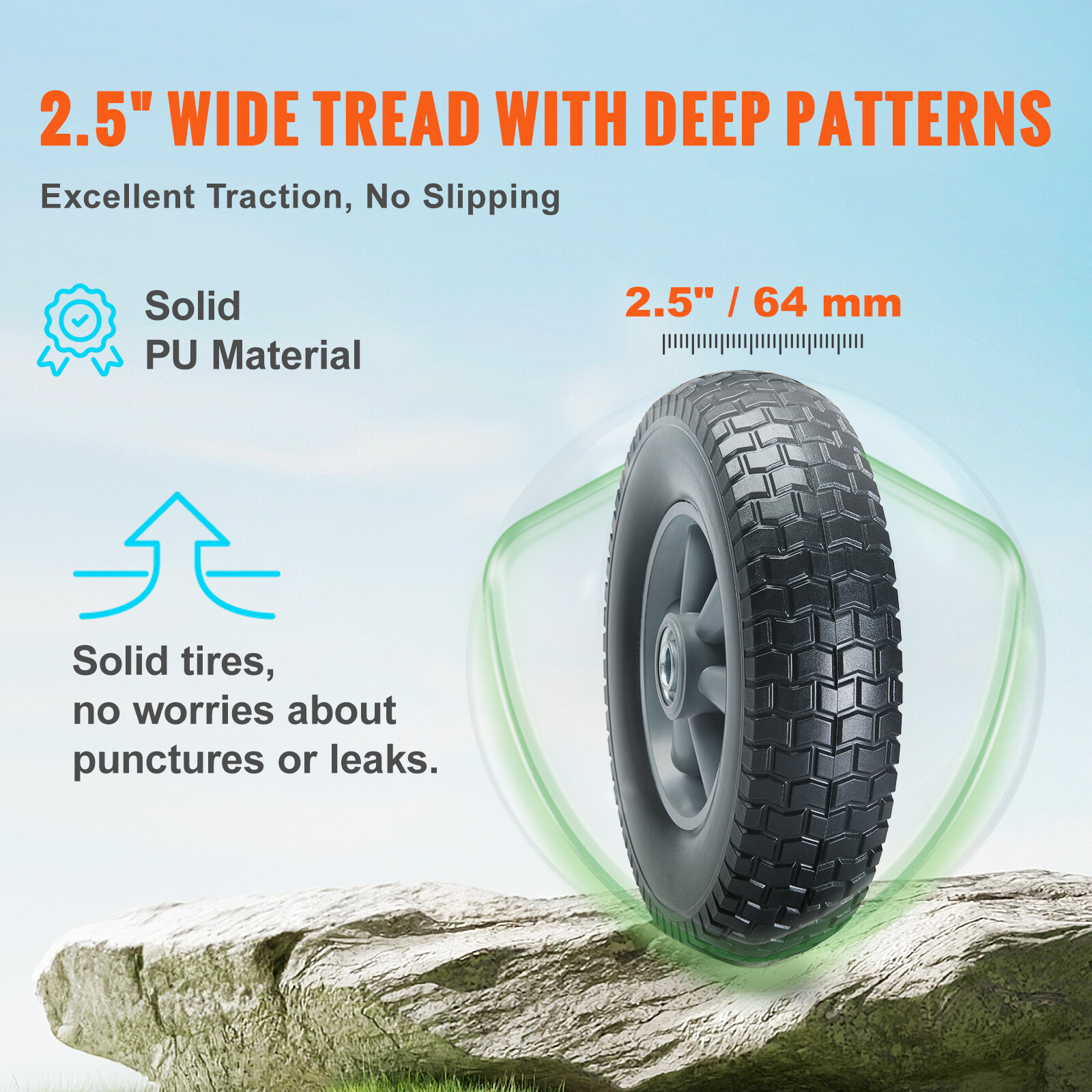 VEVOR Solid PU Run-Flat Pneumatico Ruota Flat Free Tubeless 10" foto 3