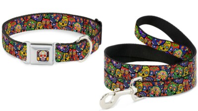 Buckle Down Dog Collar or Leash Thaneeya Sugar Skull Calaveras Day of the Dead