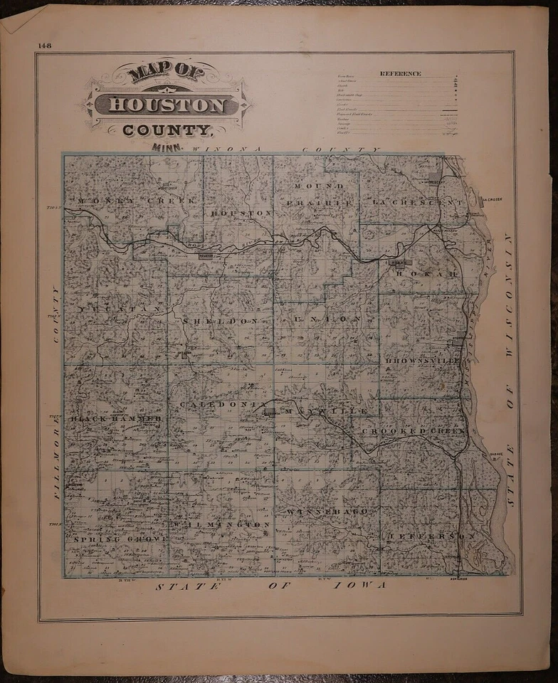 Mapa Plat 1874 Caledonia, Chatfield, Minnesota / Hokah, Houston Co. en reverso Foto 2 de 4