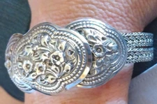 VINTAGE STERLING SILVER REPOUSSE BRACELET MESH BAND W/CLASP &safety THAILAND 8"