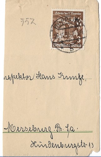 (T151) Germany Reich 12th Anniversary Insurrection On Envelope Fragment