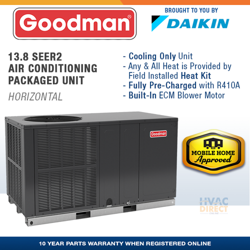 2 Ton 13.4 SEER2 Goodman AC Only Package Unit System + 10kW Aux Heat