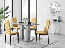 Image of Imperia 4 Grey Dining Table and 4 Velvet Milan Black Leg Chairs