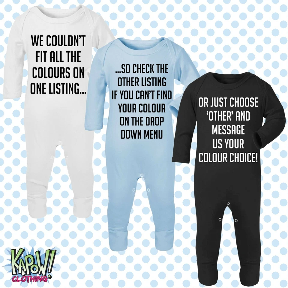 Custom Personalised Baby Grow ROMPER Sleep Suit Gift-16 colours-Choose text/logo - Image 3 of 4