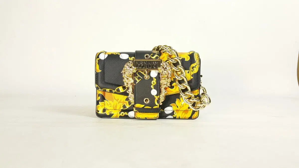 Versace Jeans Couture Womens Black Gold Chain Crossbody Bag