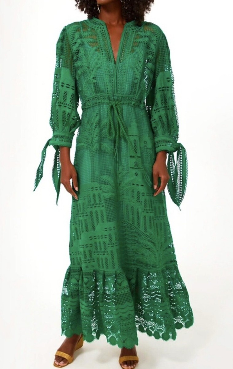 Farm Rio Green Morada Boa Guipure Dress Maxi Size M Medium