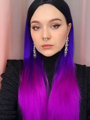Purple pink Beauty Wig Pink Purple Highlight Human Hair Wigs Pink Streak at Front  main image 4