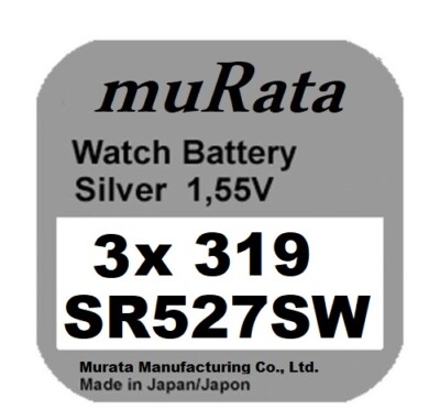 3x Murata/Sony 319 Uhren-Batterie Knopfzelle SR527SW Silberoxid Blisterware Neu