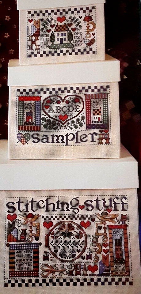 Cross Stitch Pattern STITCHING STUFF Stackable Boxes Folk Art Theme Vintage - Image 2 of 4